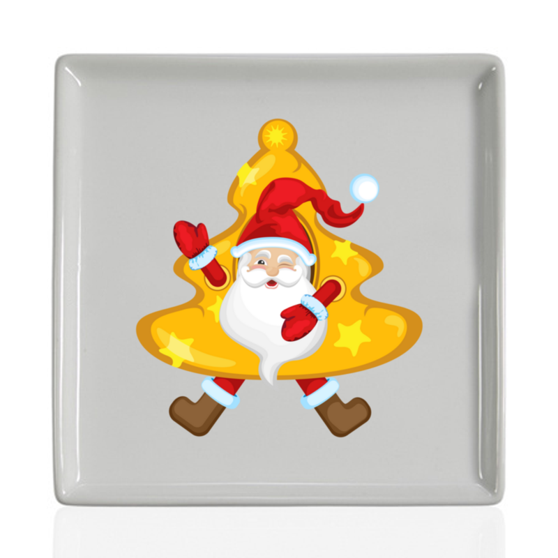 Printio Тарелка квадратная Санта в костюме елки printio тарелка квадратная mood девчата юмор