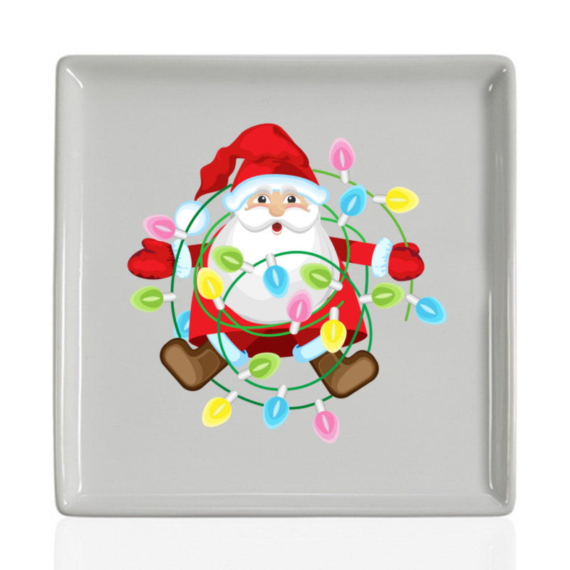 Printio Тарелка квадратная Санта в гирлянде printio тарелка квадратная рождественский камин