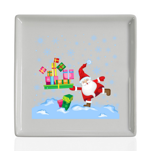 Заказать тарелку в Москве. Тарелка квадратная Дед Мороз с горой подарков от IrinkaArt  - готовые дизайны и нанесение принтов.