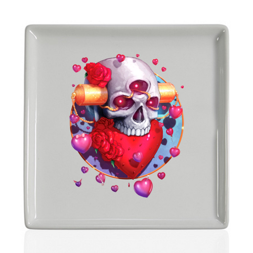 Заказать тарелку в Москве. Тарелка квадратная Heart Skull от Дана Столыпина - готовые дизайны и нанесение принтов.