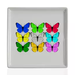 Заказать тарелку в Москве. Тарелка квадратная Цветные бабочки. от Alexey Evsyunin - готовые дизайны и нанесение принтов.