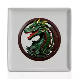 Заказать тарелку в Москве. Тарелка квадратная Зеленый дракон. от Eva De Peron.  - готовые дизайны и нанесение принтов.