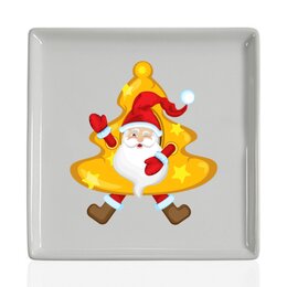 Заказать тарелку в Москве. Тарелка квадратная Санта в костюме Елки от IrinkaArt  - готовые дизайны и нанесение принтов.
