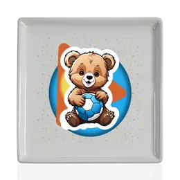 Заказать тарелку в Москве. Тарелка квадратная медвежонок и мяч от evragka  - готовые дизайны и нанесение принтов.