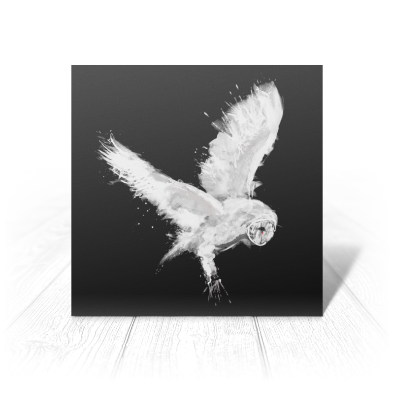 Printio Открытка 15x15 см Белая сова мудрая сова белая на черном