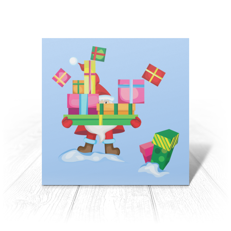 Printio Открытка 15x15 см Дед мороз с горой подарков