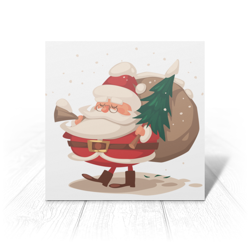 Printio Открытка 15x15 см Санта с ёлкой