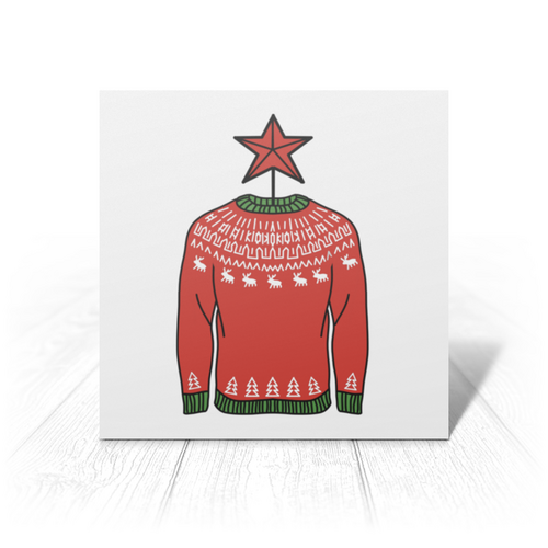 Заказать открытку в Москве. Открытка 15x15 см Новогодний свитер с оленями от chistopopitersky - готовые дизайны и нанесение принтов.