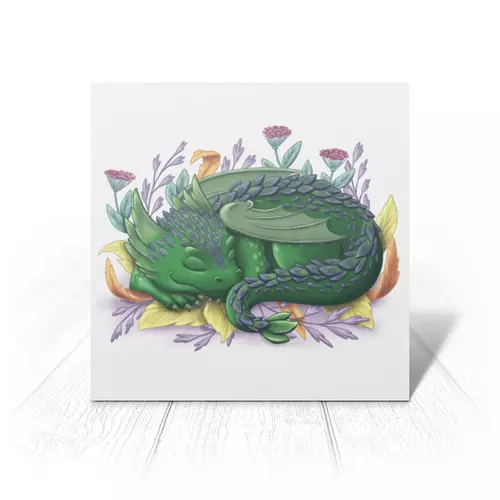 Заказать открытку в Москве. Открытка 15x15 см Зеленый дракон в листьях от tigerda  - готовые дизайны и нанесение принтов.