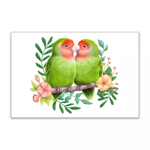 Заказать открытку в Москве. Открытка 15x10 см Влюбленные попугаи неразлучники от tigerda  - готовые дизайны и нанесение принтов.