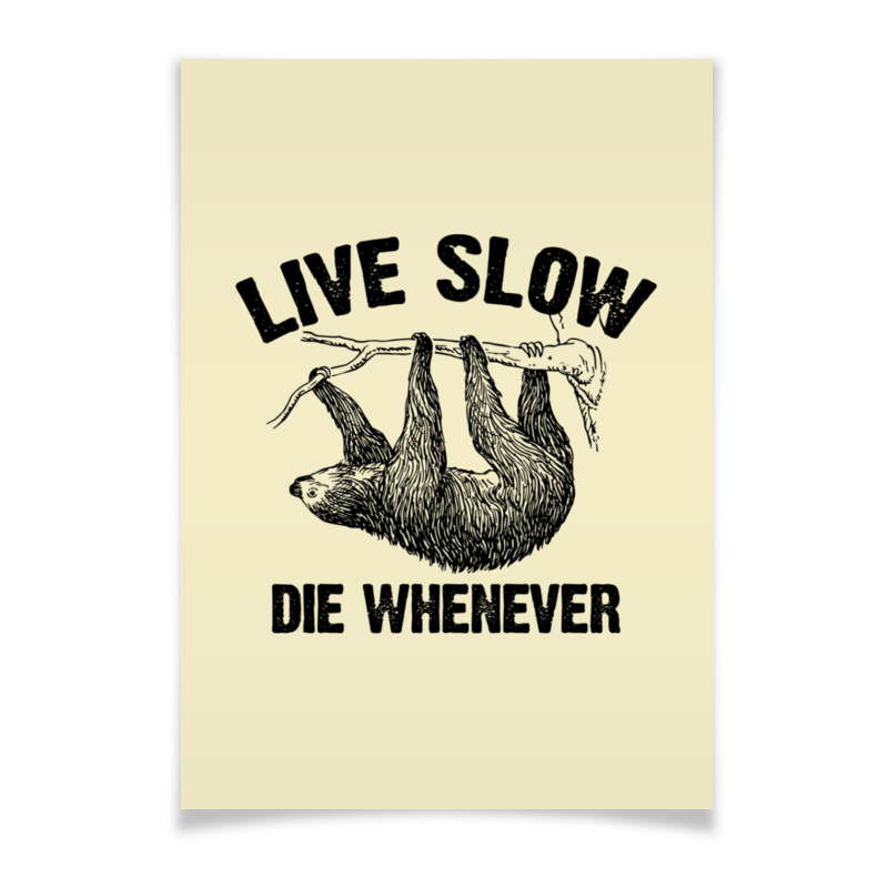 Printio Плакат A3(29.7×42) Ленивец мерлин томас живи на полную умри здоровым и в глубокой старости