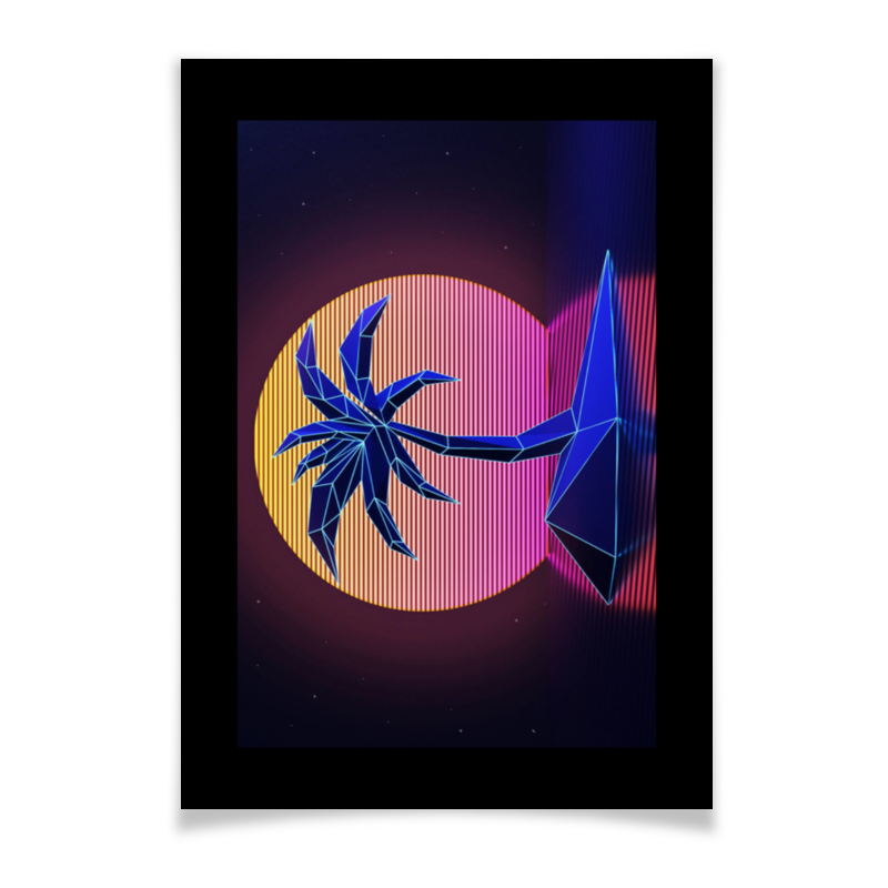 Printio Плакат A3(29.7×42) Ретровейв жидкий чехол с блестками закат и пальмы на xiaomi redmi 6a сяоми редми 6а