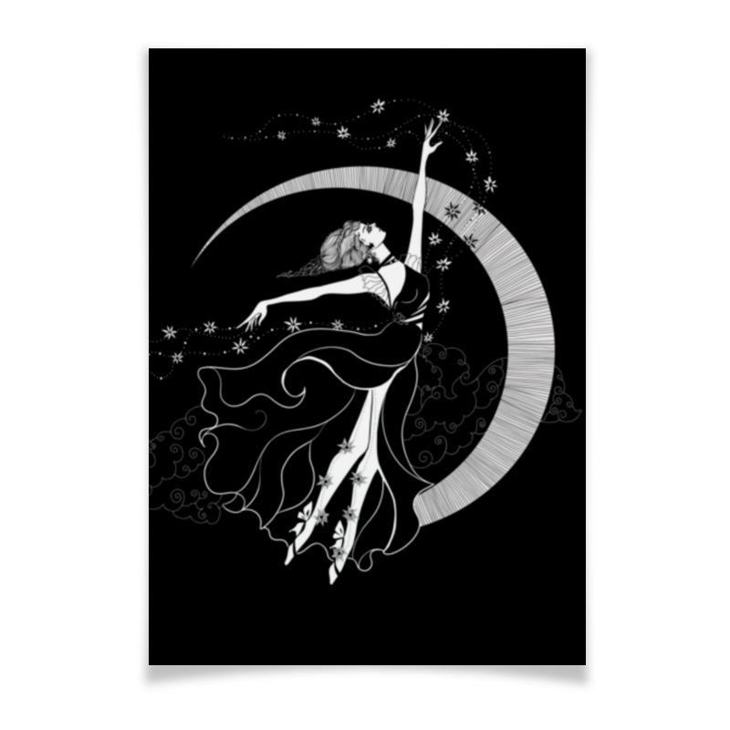Printio Плакат A3(29.7×42) Девушка и луна (1) 11 звезд 1 луна набор звезд луна солнце светится в темноте светящиеся флуоресцентные домашние настенные наклейки наклейка