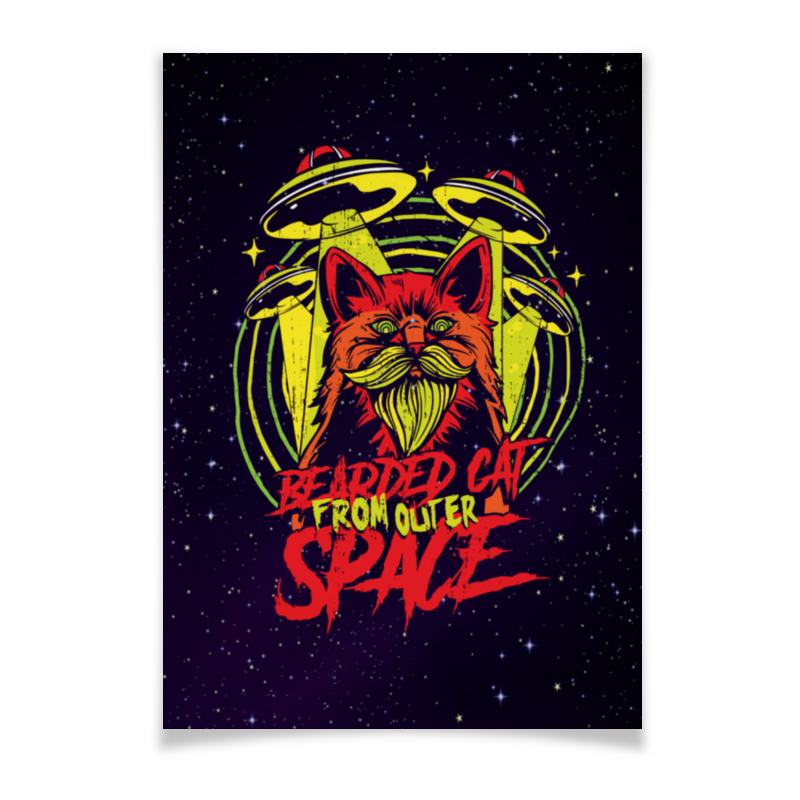цена Printio Плакат A3(29.7×42) Bearded cat from outer space