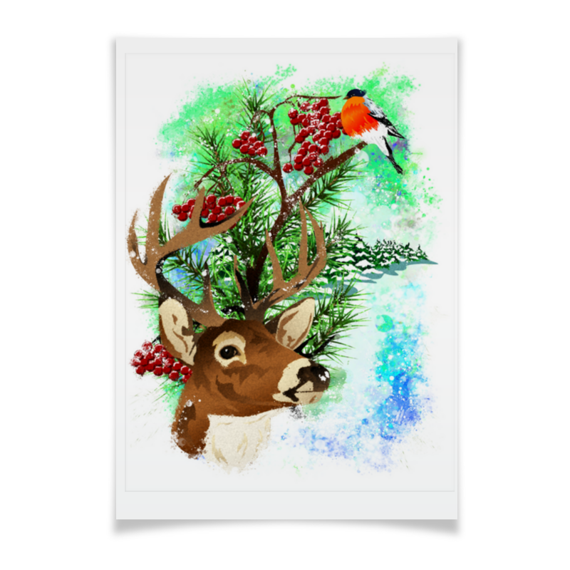 Printio Плакат A3(29.7×42) Новогодняя сказка с северным оленем. художественная печать на цветочном рынке токио ботаническая иллюстрация плакат на цветочном рынке художественный плакат на холсте с цве