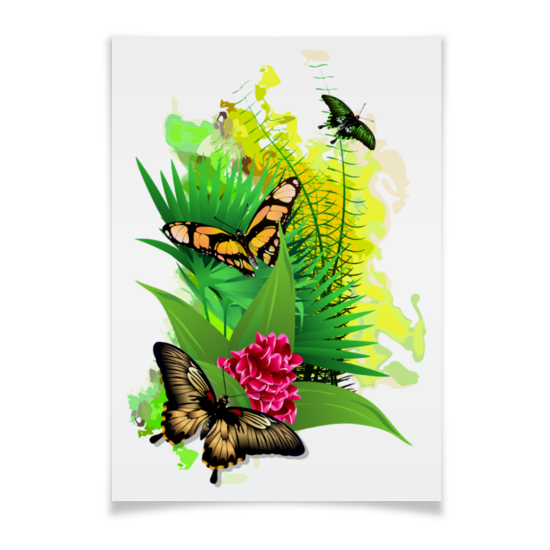 Printio Плакат A3(29.7×42) Бабочки в цветах. printio плакат a3 29 7×42 единорог яркая цветная иллюстрация фэнтези