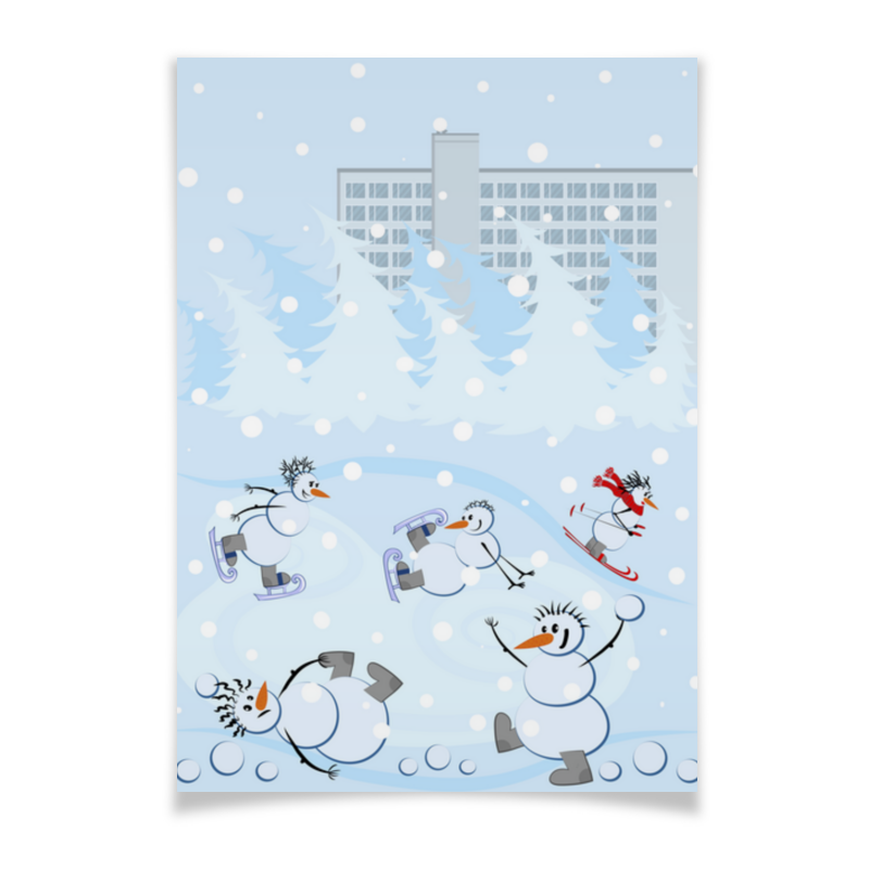 printio открытка 15x10 см снеговики и зимние виды спорта Printio Плакат A3(29.7×42) Снеговики и зимние виды спорта