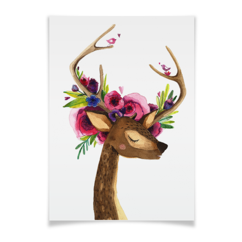 Printio Плакат A3(29.7×42) Олень с цветами в рогах