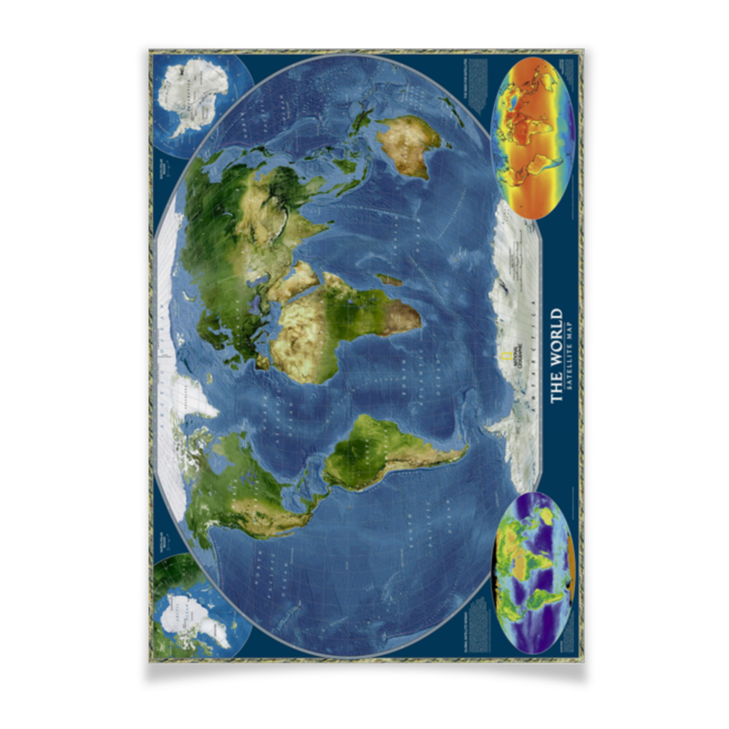 Printio Плакат A3(29.7×42) Карта мира двусторонняя настольная карта политический мир и спутниковая карта мира