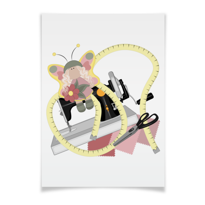 Printio Плакат A3(29.7×42) Хобби - швейная машинка, ножницы и кукла