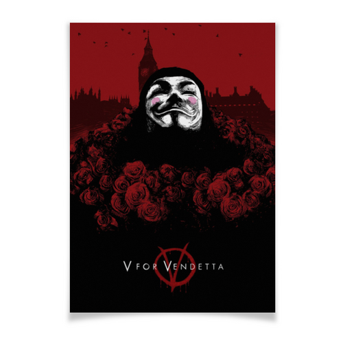 Заказать плакат в Москве. Плакат A3(29.7x42) «V» значит Вендетта / V for Vendetta от kino.printio.ru - готовые дизайны и нанесение принтов.