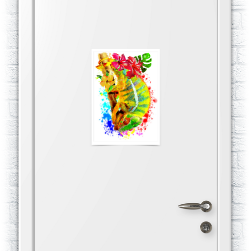 Заказать плакат в Москве. Плакат A3(29.7x42) Хамелеон с цветами в пятнах краски. от Zorgo-Art  - готовые дизайны и нанесение принтов.