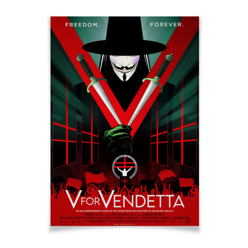 Заказать плакат в Москве. Плакат A3(29.7x42) «V» значит Вендетта / V for Vendetta от kino.printio.ru - готовые дизайны и нанесение принтов.