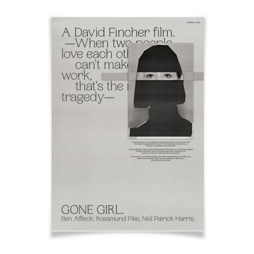 Заказать плакат в Москве. Плакат A3(29.7x42) Исчезнувшая / Gone Girl от kino.printio.ru - готовые дизайны и нанесение принтов.