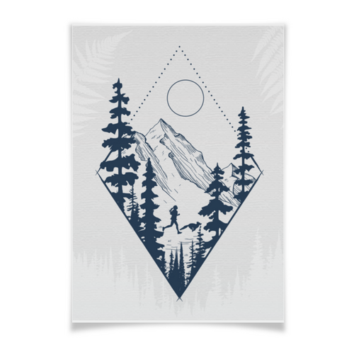 Заказать плакат в Москве. Плакат A3(29.7x42) Бег, горы и лес от oneredfoxstore@gmail.com - готовые дизайны и нанесение принтов.