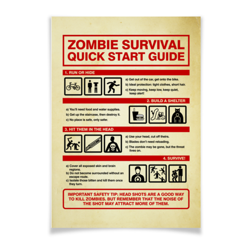 Заказать плакат в Москве. Плакат A3(29.7x42) Зомби апокалипсис. Инструкция по выживанию от geekbox - готовые дизайны и нанесение принтов.
