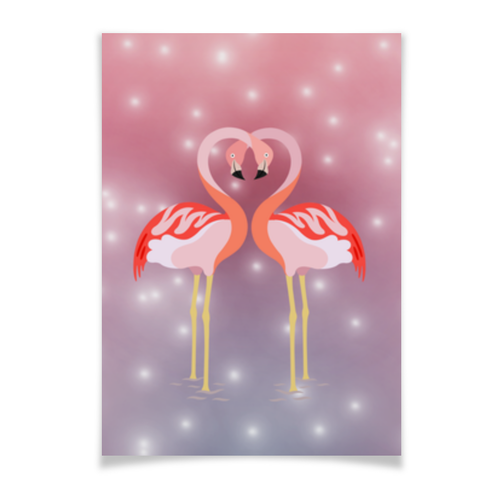 Заказать плакат в Москве. Плакат A3(29.7x42) Влюбленные фламинго от Ordwen - готовые дизайны и нанесение принтов.