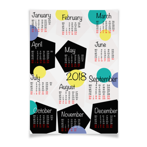 Заказать плакат в Москве. Плакат A3(29.7x42) Календарь на 2018 год от go6a - готовые дизайны и нанесение принтов.