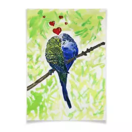 Заказать плакат в Москве. Плакат A3(29.7x42) Влюбленные попугайчики от Olia Shipilova - готовые дизайны и нанесение принтов.