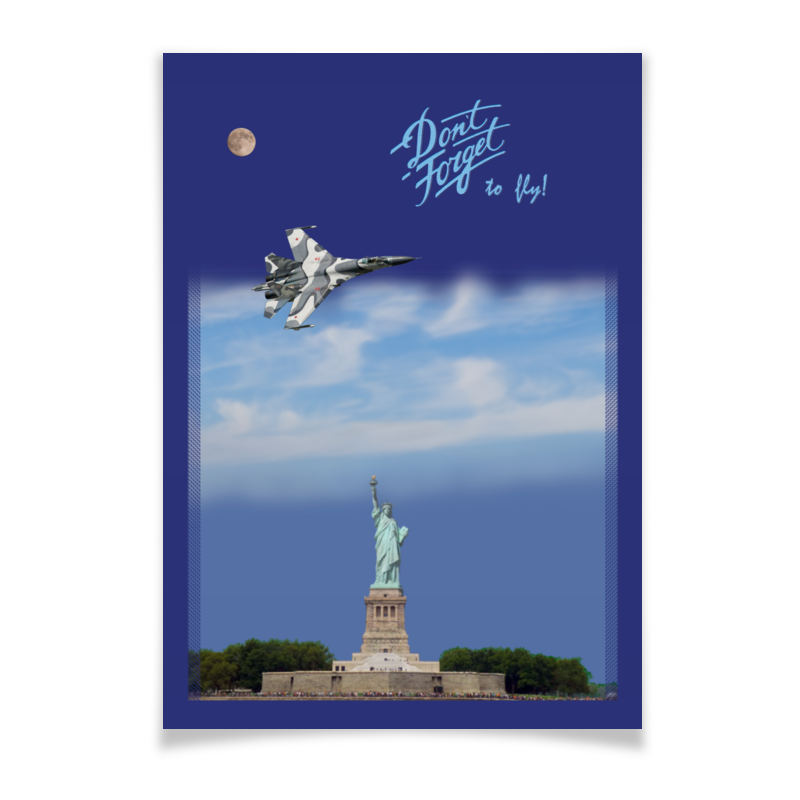 цена Printio Плакат A2(42×59) Истребитель су-57 над статуей свободы
