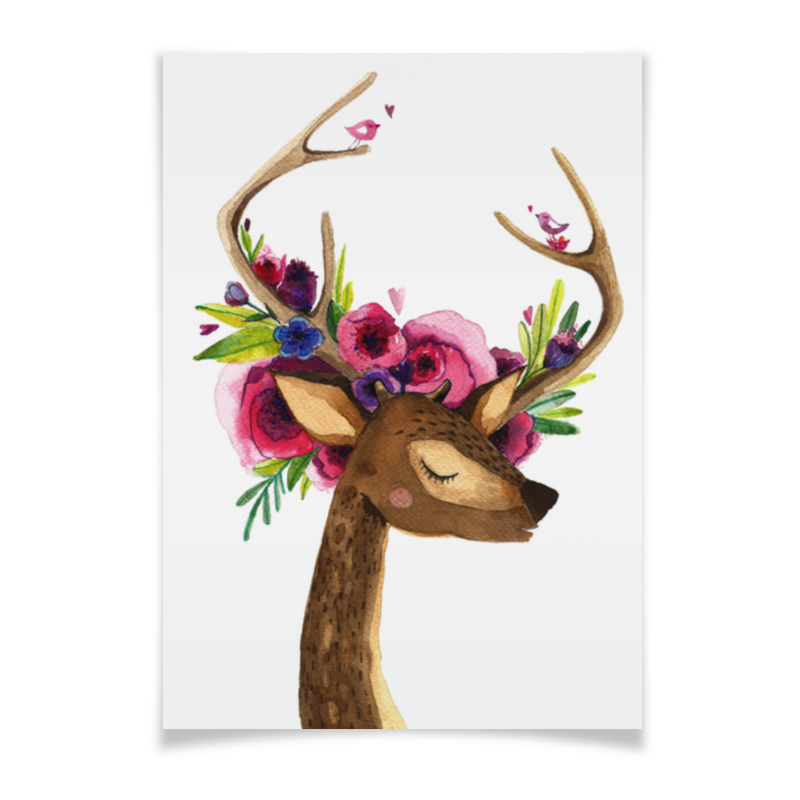 Printio Плакат A2(42×59) Олень с цветами в рогах плакат фигурный мальчик с букетом листьев 35х48 см