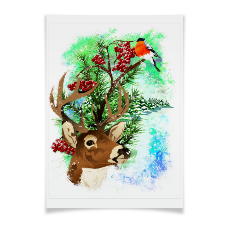 Printio Плакат A2(42×59) Новогодняя сказка с северным оленем. художественная печать на цветочном рынке токио ботаническая иллюстрация плакат на цветочном рынке художественный плакат на холсте с цве