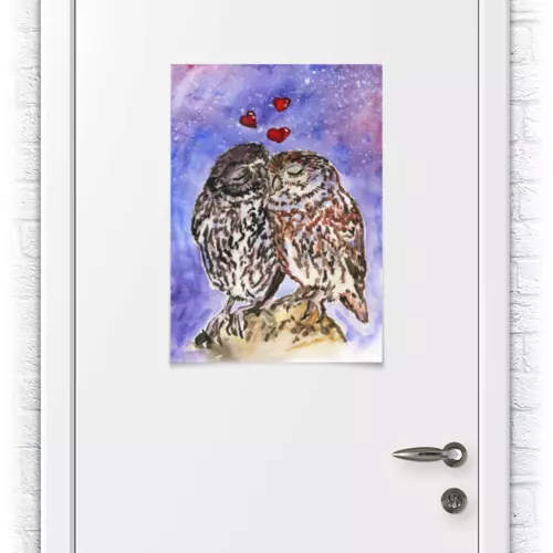 Заказать плакат в Москве. Плакат A2(42x59) Влюбленные совы от Olia Shipilova - готовые дизайны и нанесение принтов.