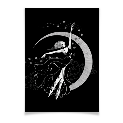 Заказать плакат в Москве. Плакат A2(42x59) Девушка и Луна (1) от eszadesign - готовые дизайны и нанесение принтов.