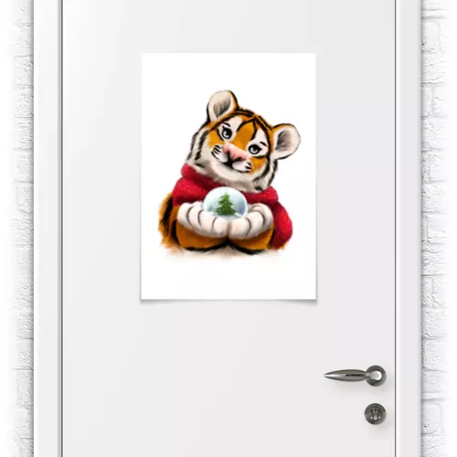 Заказать плакат в Москве. Плакат A2(42x59) Тигр со снежным шаром от tigerda  - готовые дизайны и нанесение принтов.