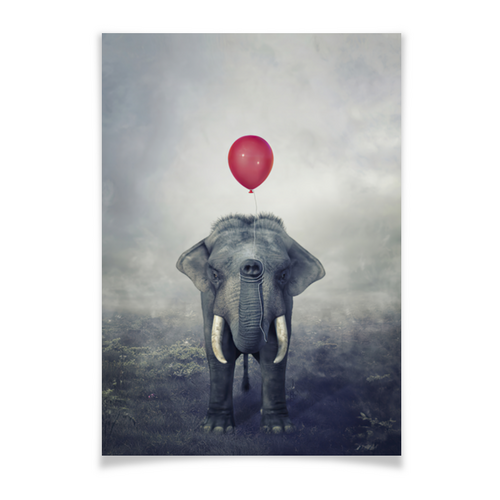 Заказать плакат в Москве. Плакат A2(42x59) Красный шар и слон от Дана Столыпина - готовые дизайны и нанесение принтов.
