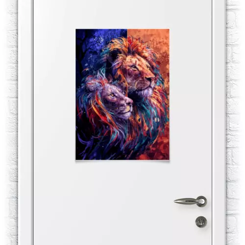 Заказать плакат в Москве. Плакат A2(42x59) Лев и львица в ярких красках от Александр Котов - готовые дизайны и нанесение принтов.