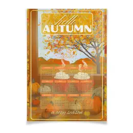 Заказать плакат в Москве. Плакат A2(42x59) Cozy Autumn - тыквы и чашки от Cafe Deco  - готовые дизайны и нанесение принтов.