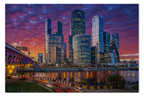 Заказать пазл в Москве. Пазл 73.5x48.8 см (1000 элементов) Москва-сити от Puzzle Maniac - готовые дизайны и нанесение принтов.