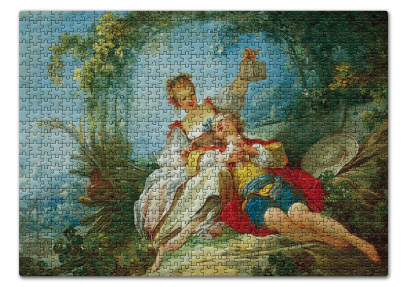 Printio Пазл 43.5×31.4 см (408 элементов) Счастливые любовники (картина фрагонара) printio коврик для мышки круглый счастливые любовники картина фрагонара