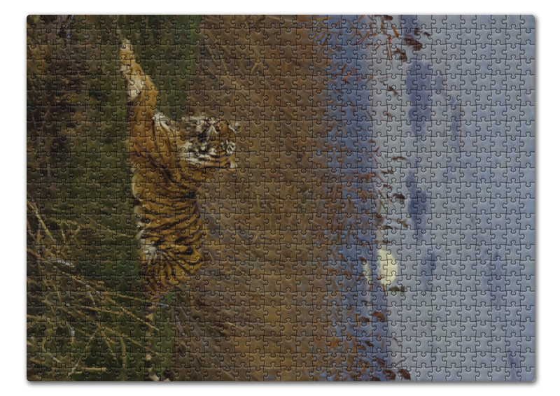 Printio Пазл 43.5×31.4 см (408 элементов) Тигр среди камышей в лунном свете (вастаж геза) printio конверт средний с5 тигр среди камышей в лунном свете вастаж геза