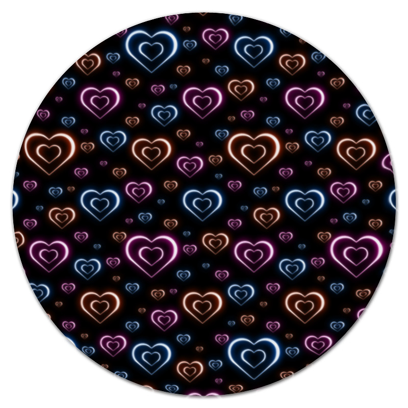 Printio Коврик для мышки (круглый) Неоновые сердца, с выбором цвета фона.