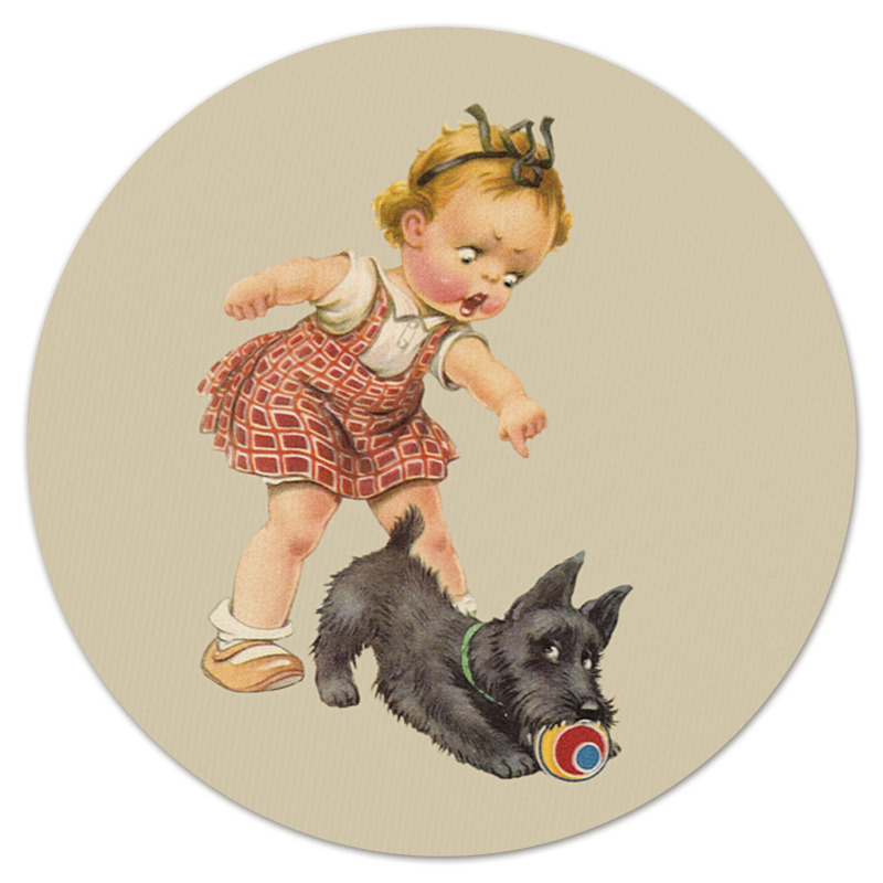 Printio Коврик для мышки (круглый) Девочка играющая с собакой.
