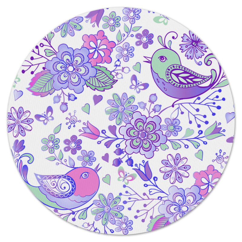 Printio Коврик для мышки (круглый) Птицы и цветы
