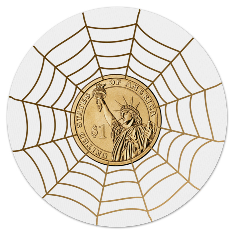 Printio Коврик для мышки (круглый) Доллар в паутине. золотая монета из 12 созвездий на удачу памятная монета из водолея