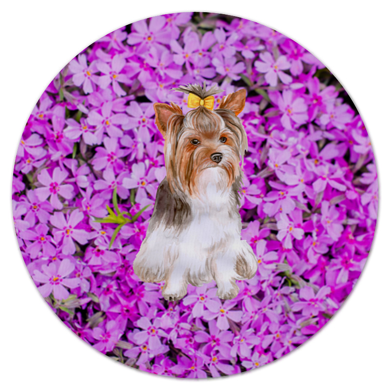 Printio Коврик для мышки (круглый) цветы и пес